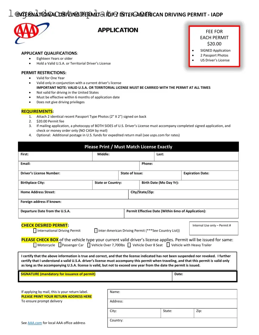 Fill Out Your Aaa International Driving Permit Application Template