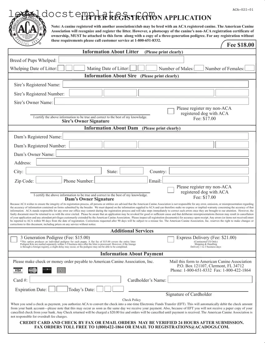 Fill Out Your Aca Litter Registration Template
