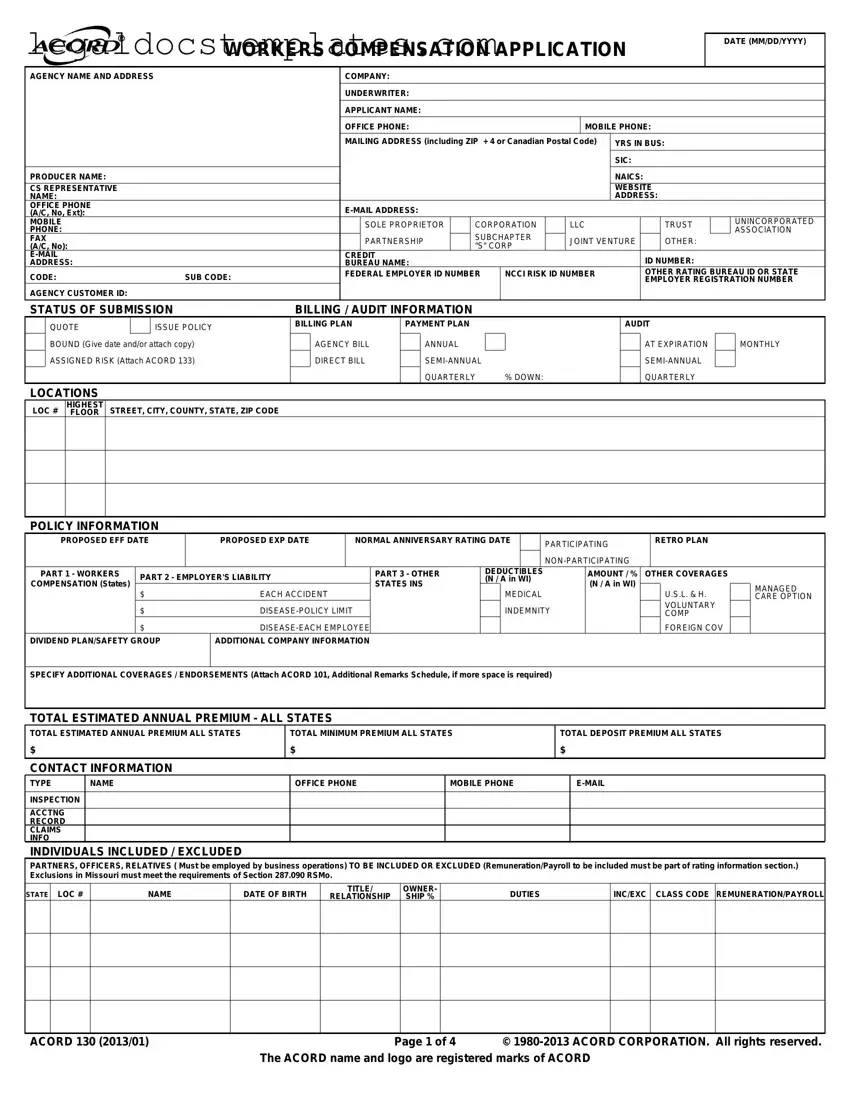 Fill Out Your Acord 130 Template