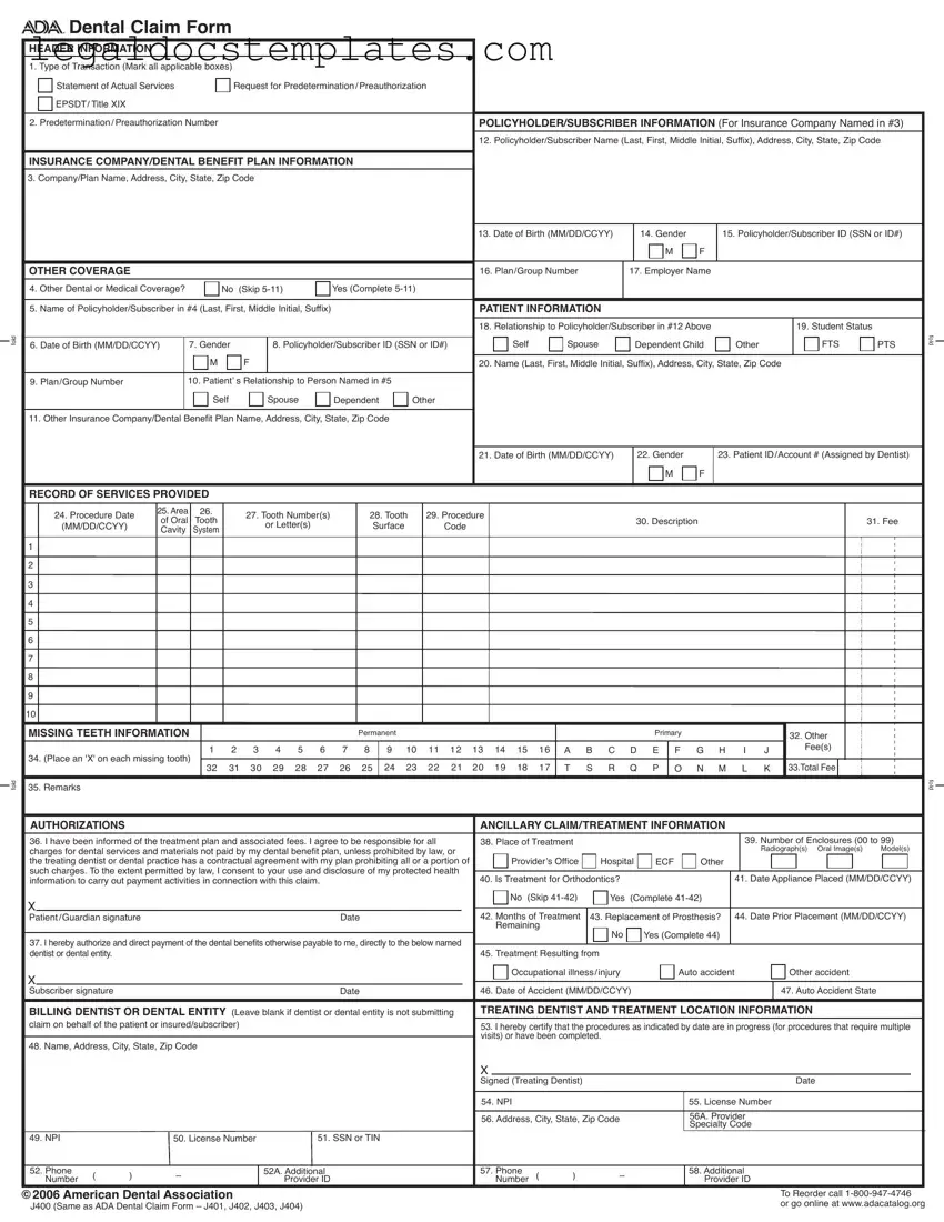 Fill Out Your Ada Dental Claim Template