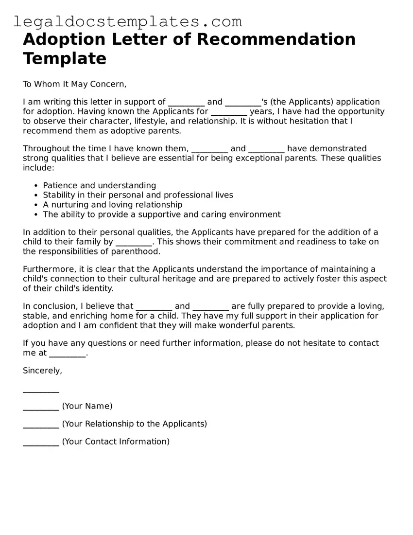 Printable Adoption Letter of Recommendation Template
