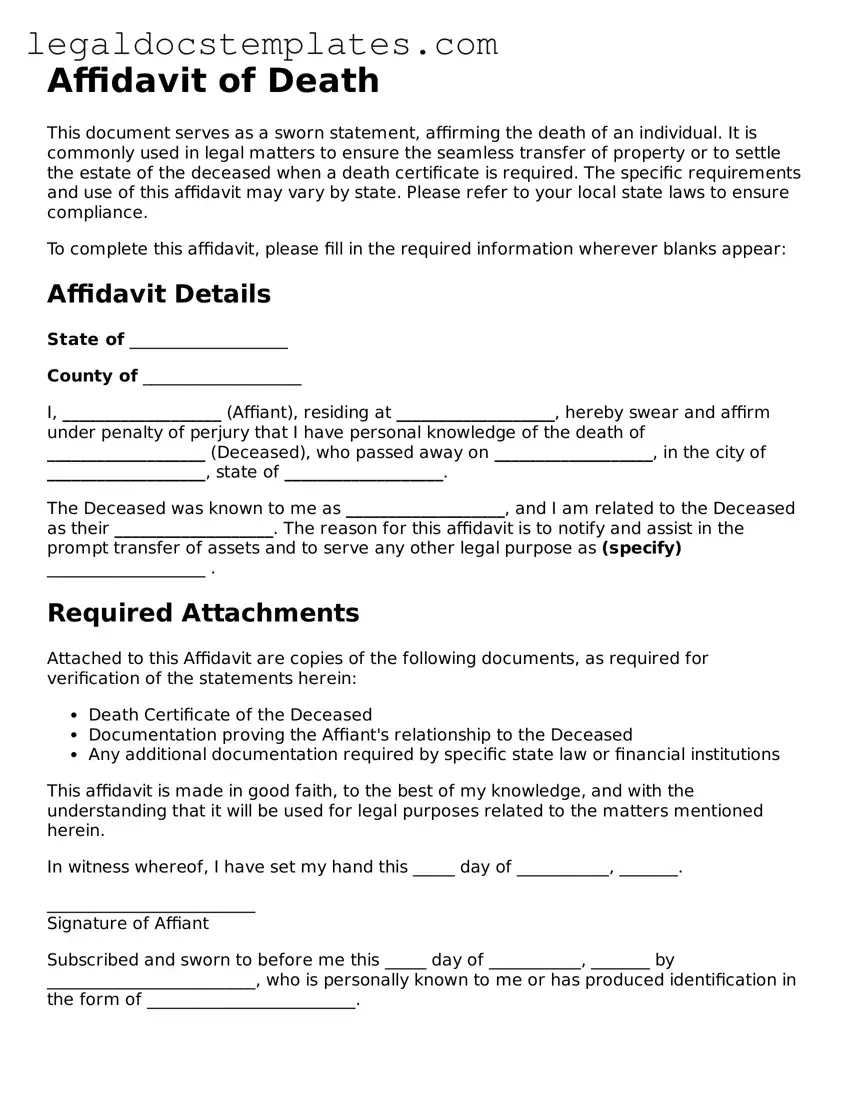 Printable Affidavit of Death Template
