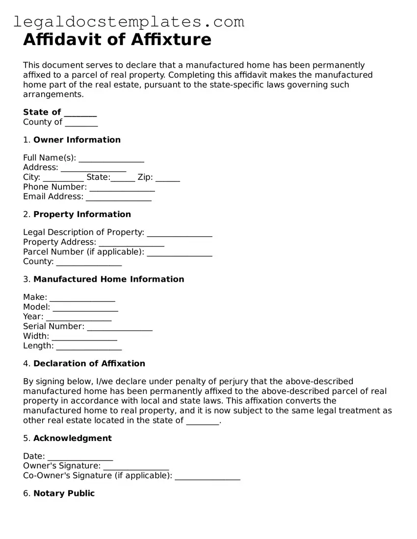 Printable Affidavit of Affixture Template