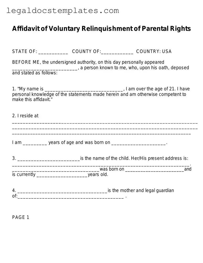 Fill Out Your Affidavit Parental Rights Template