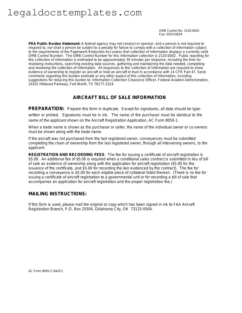 Fill Out Your Aircraft Bill of Sale AC 8050-2 Template
