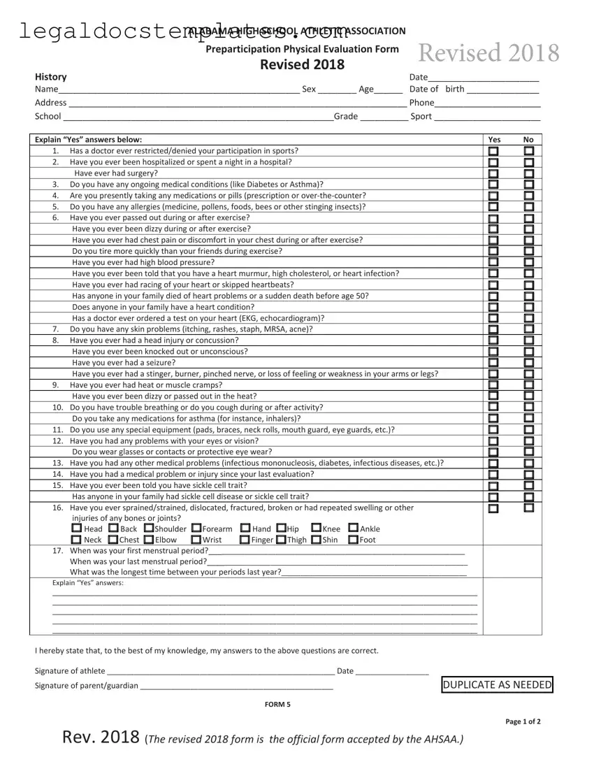 Fill Out Your Alabama High School Physical Template