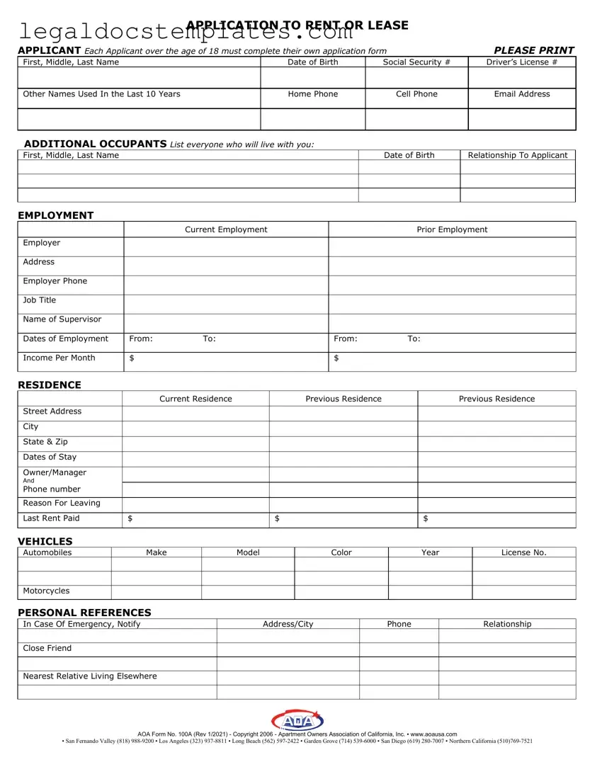 Fill Out Your Aoa 100A Template