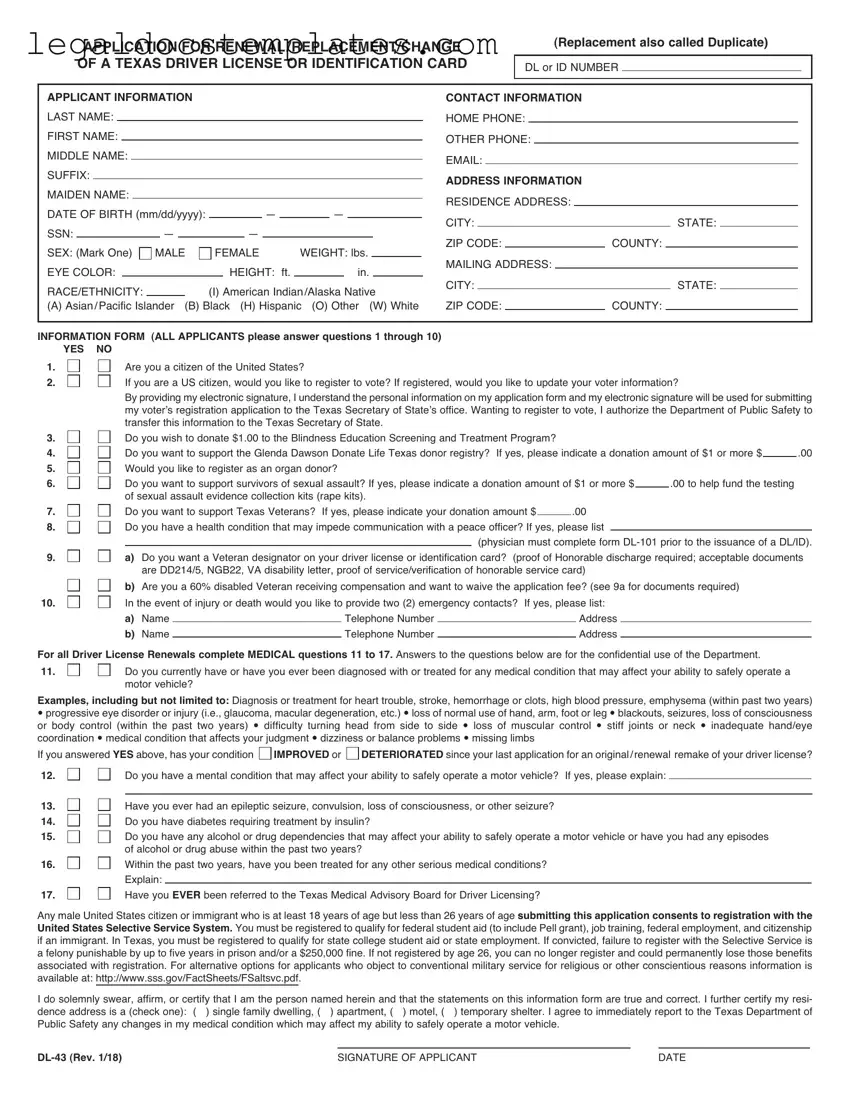 Fill Out Your DL-43 Template
