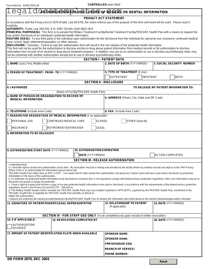 Fill Out Your DD 2870 Template