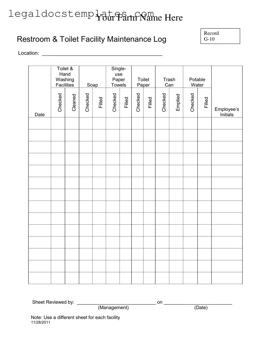 Fill Out Your Bathroom Cleaning Log Sheet Template