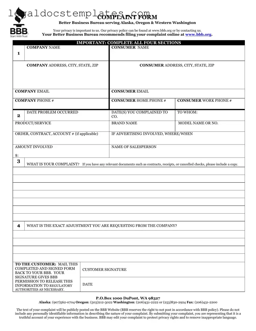 Fill Out Your Bbb Complaint Template