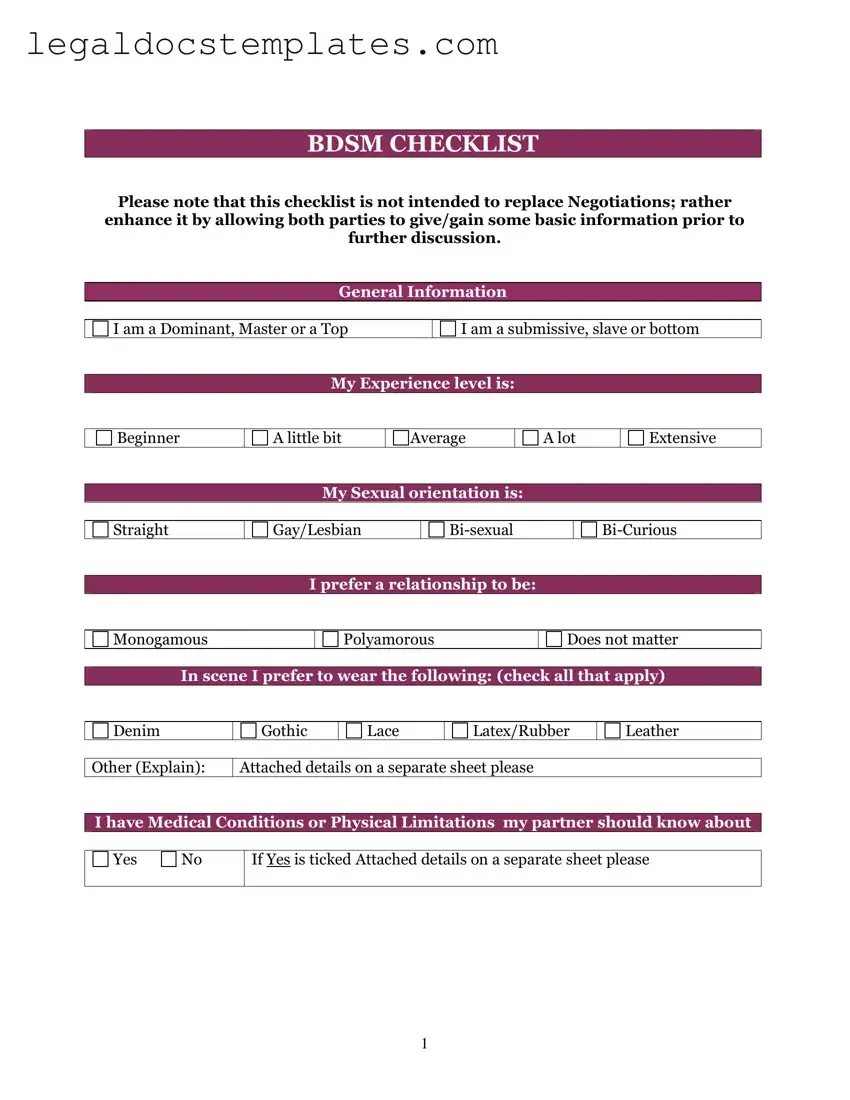 Fill Out Your Bdsm Checklist Template