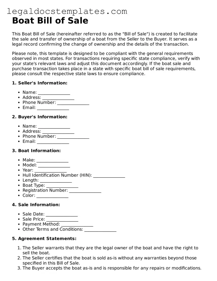 Printable Boat Bill of Sale Template