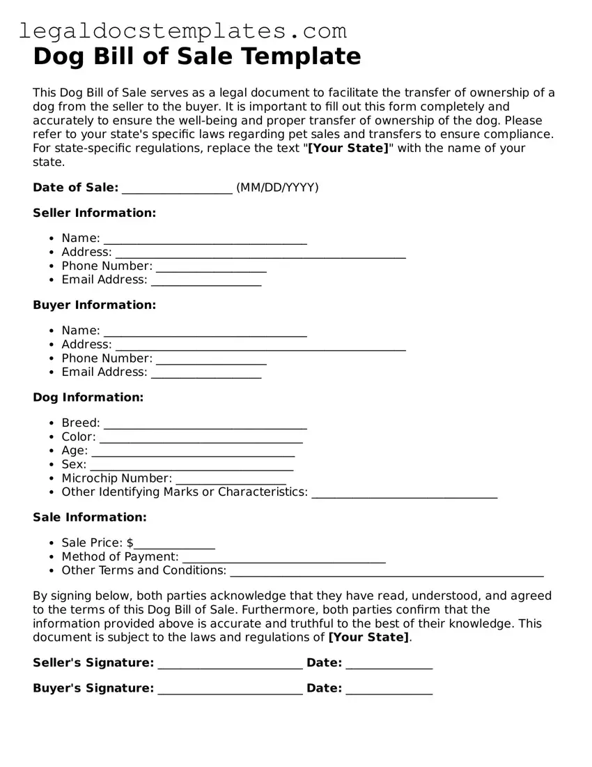 Printable Dog Bill of Sale Template
