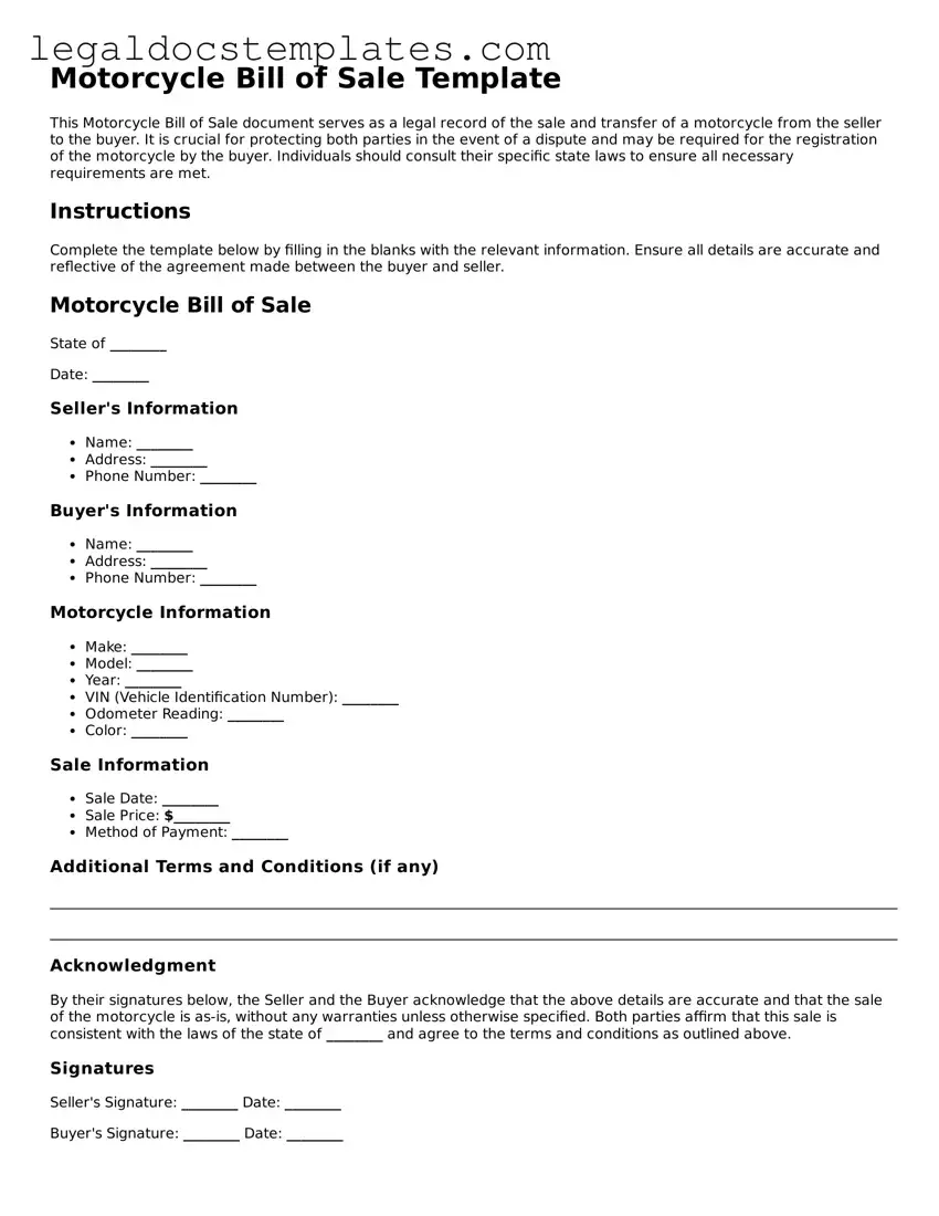 Printable Motorcycle Bill of Sale Template