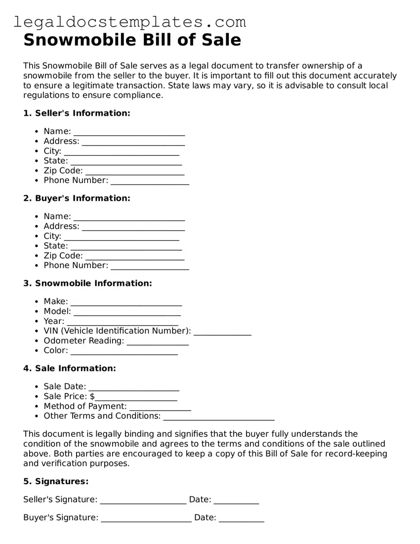 Printable Snowmobile Bill of Sale Template