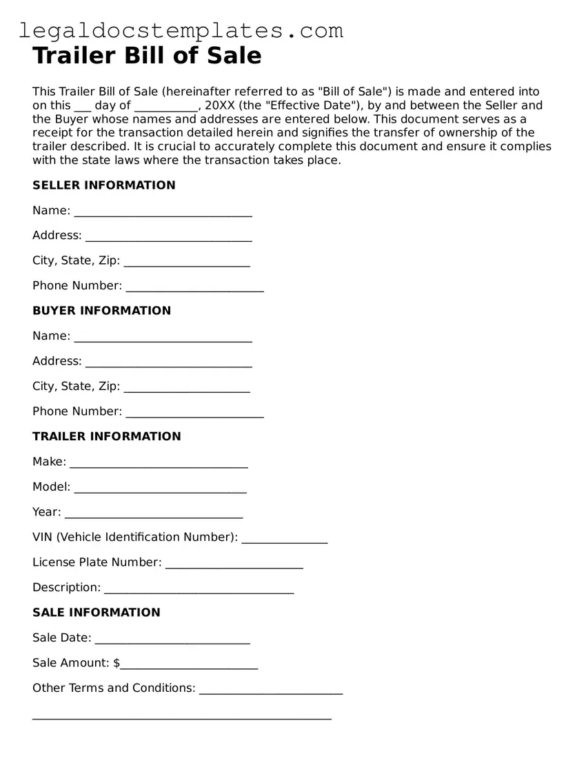 Printable Trailer Bill of Sale Template