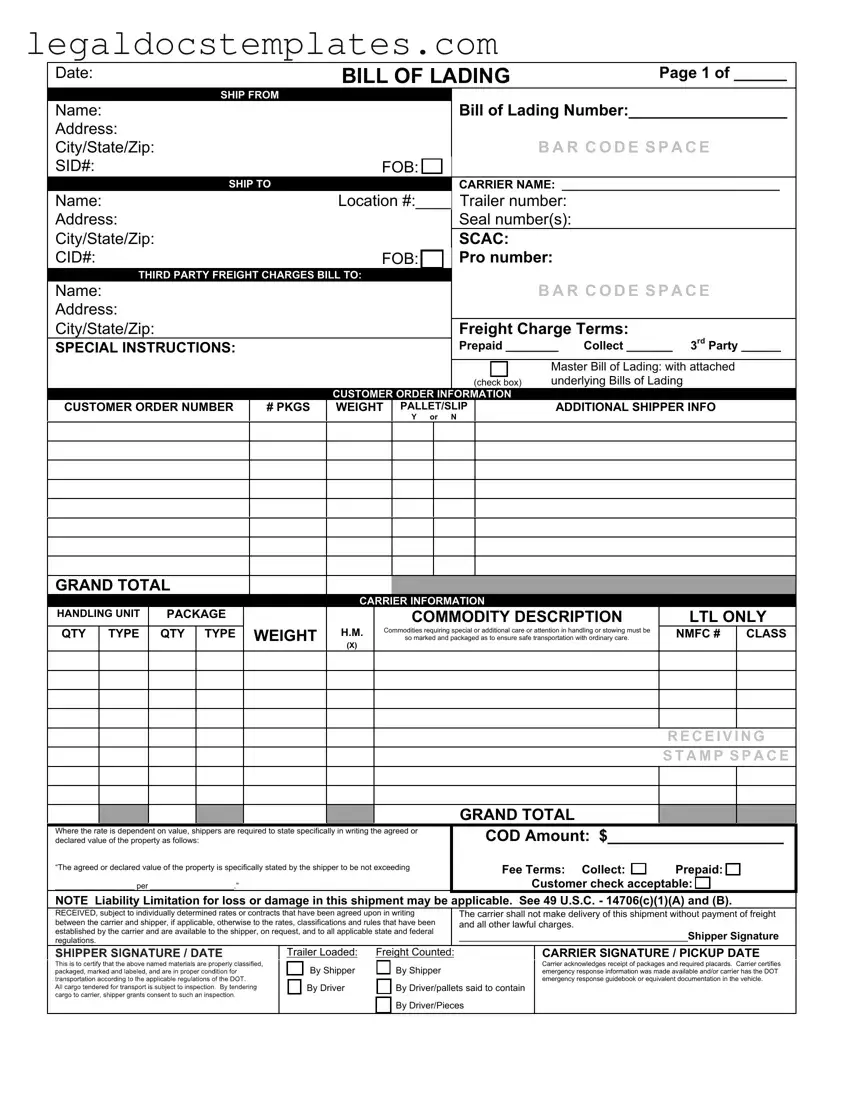 Fill Out Your Bill of Lading with a Supplement Template