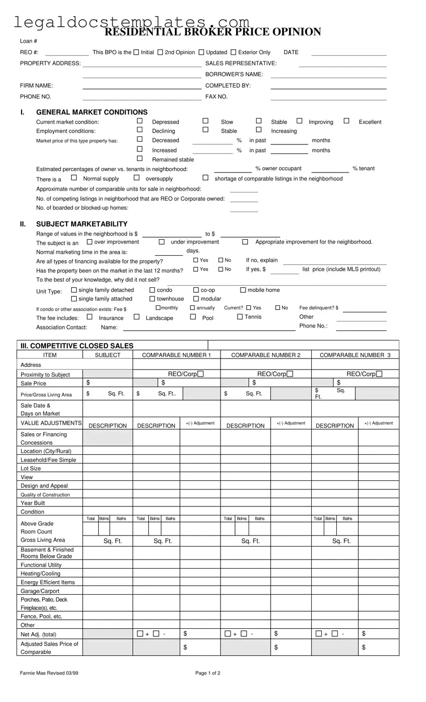 Fill Out Your Broker Price Opinion Template