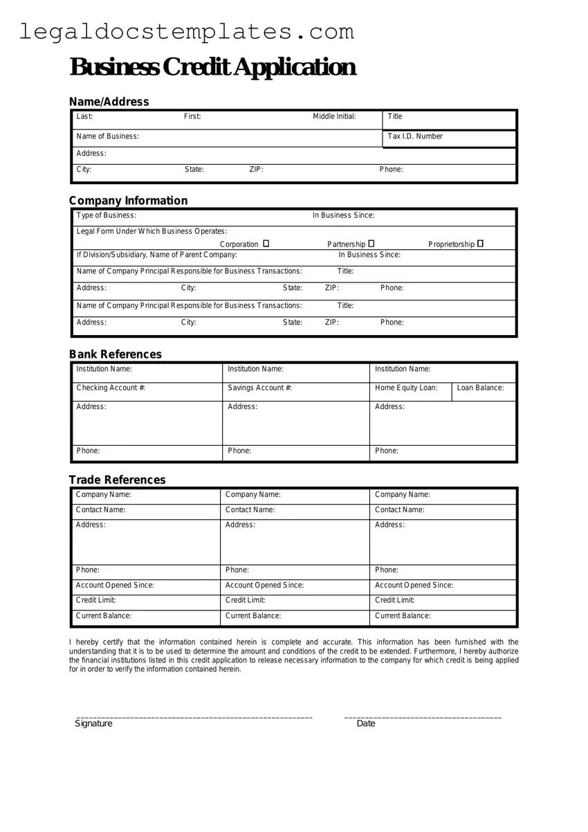 Fill Out Your Business Credit Application Template