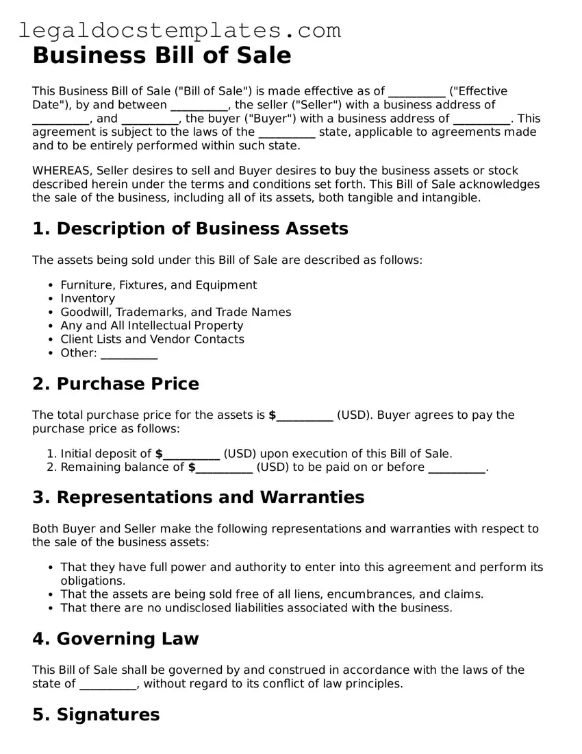 Printable Business Bill of Sale Template