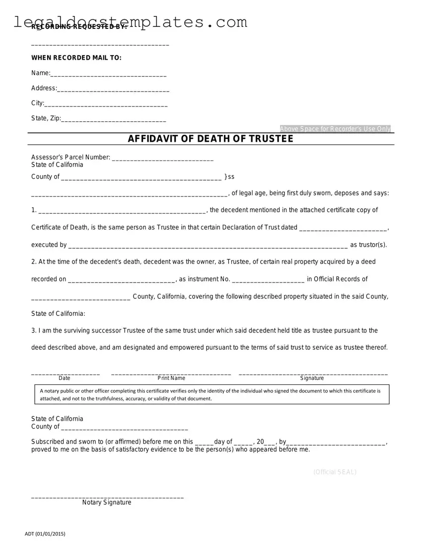 Fill Out Your California Affidavit of Death of a Trustee Template
