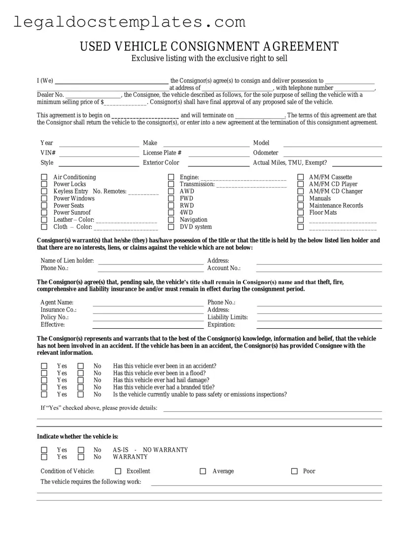 Fill Out Your Car Consignment Template