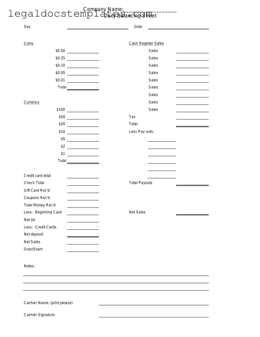 Fill Out Your Cash Drawer Count Sheet Template