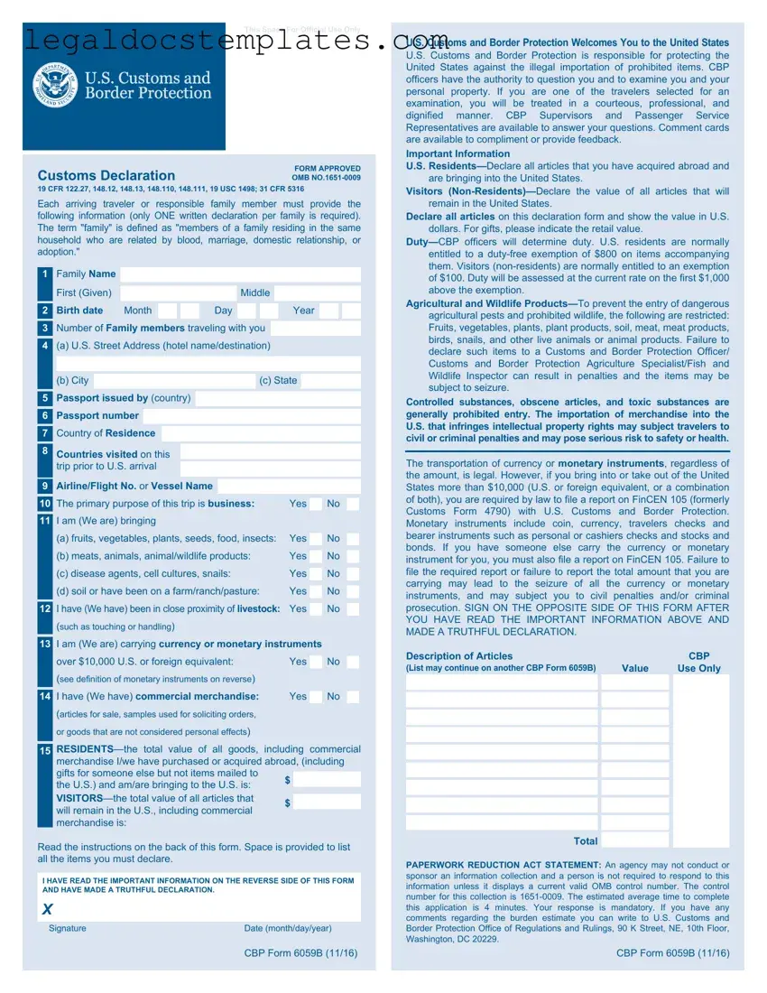 Fill Out Your CBP 6059B Template