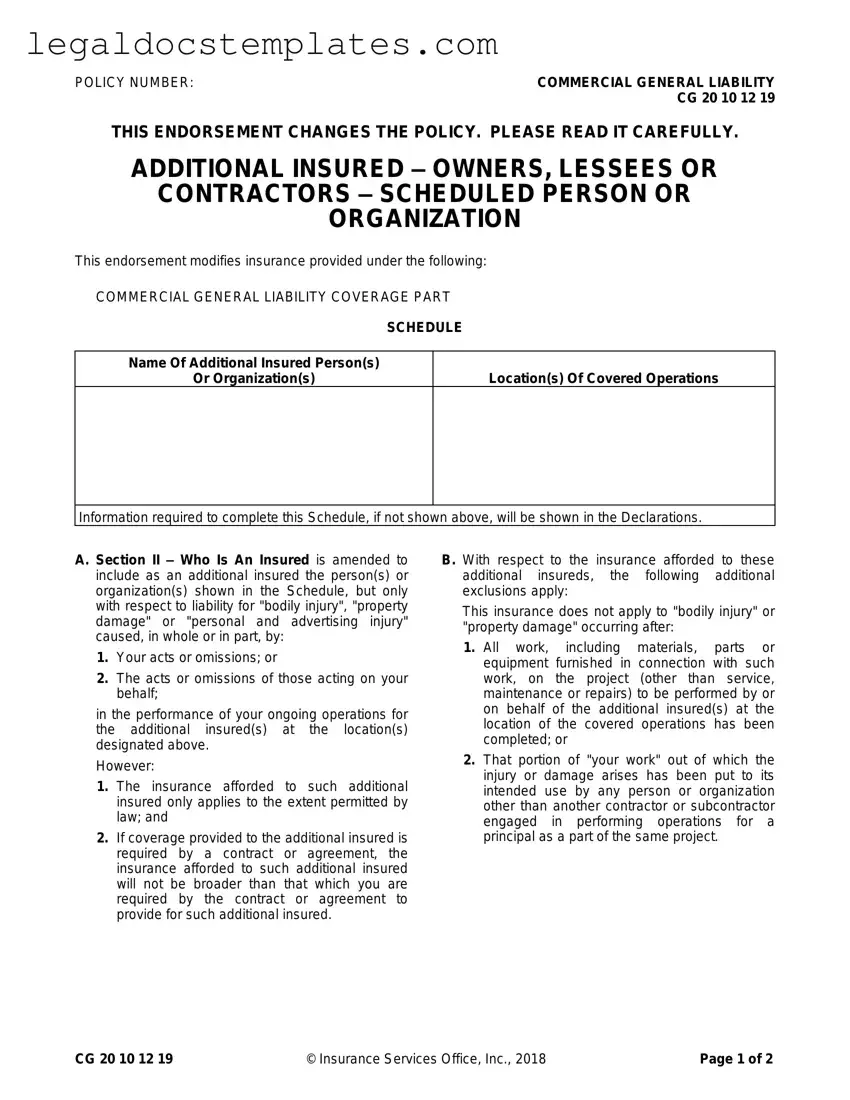 Fill Out Your Cg 20 10 07 04 Liability Endorsement Template