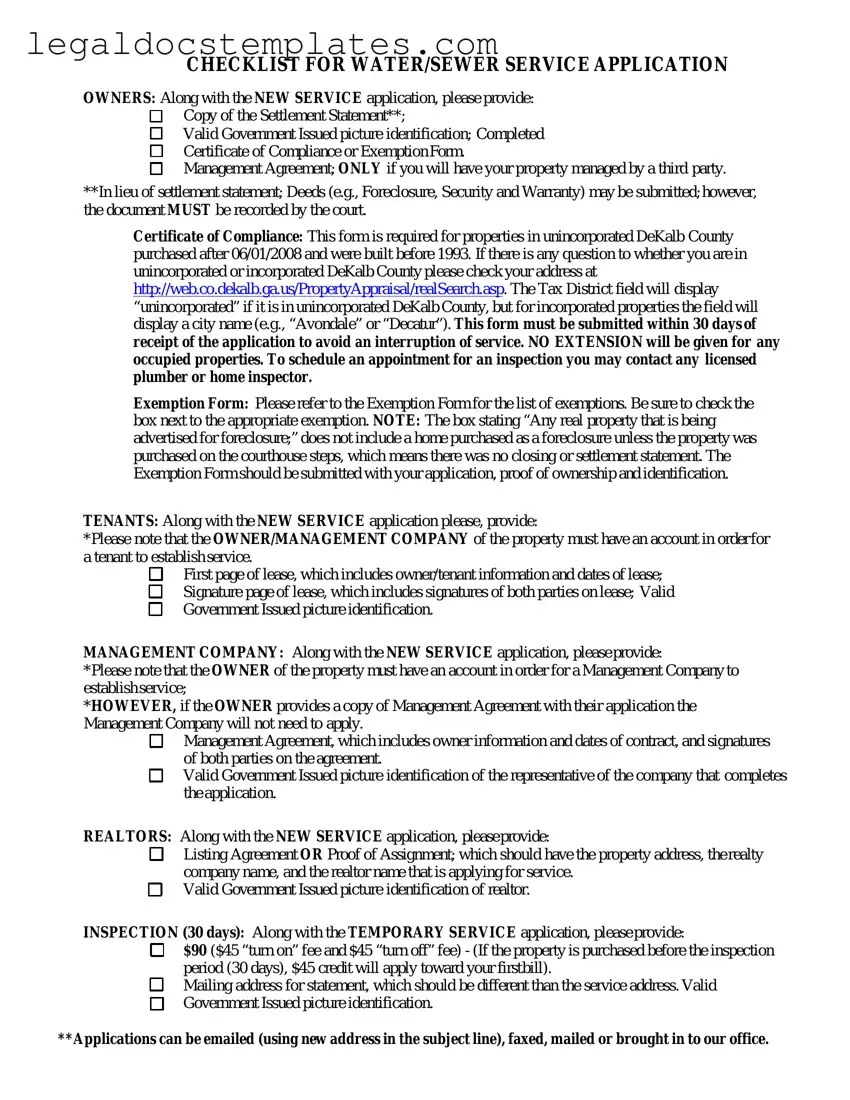 Fill Out Your Dekalb County Water Application Template