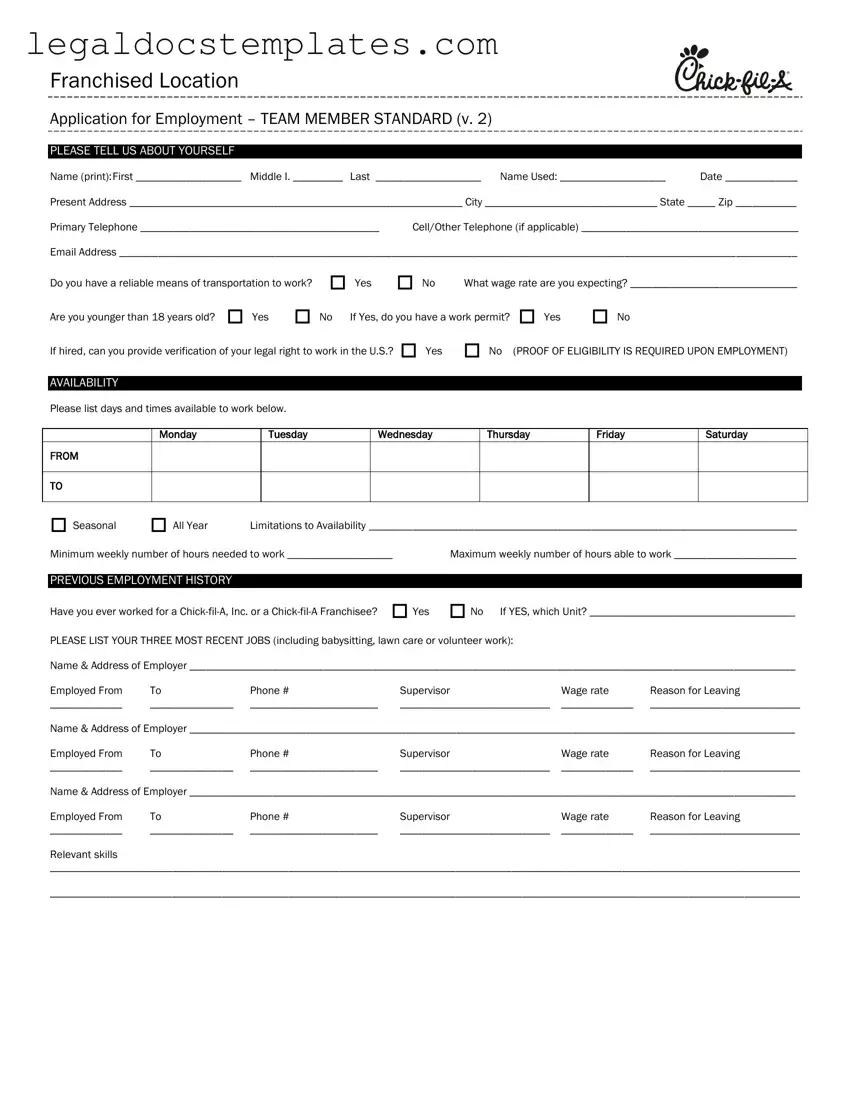 Fill Out Your Chick Fil A Job Application Template