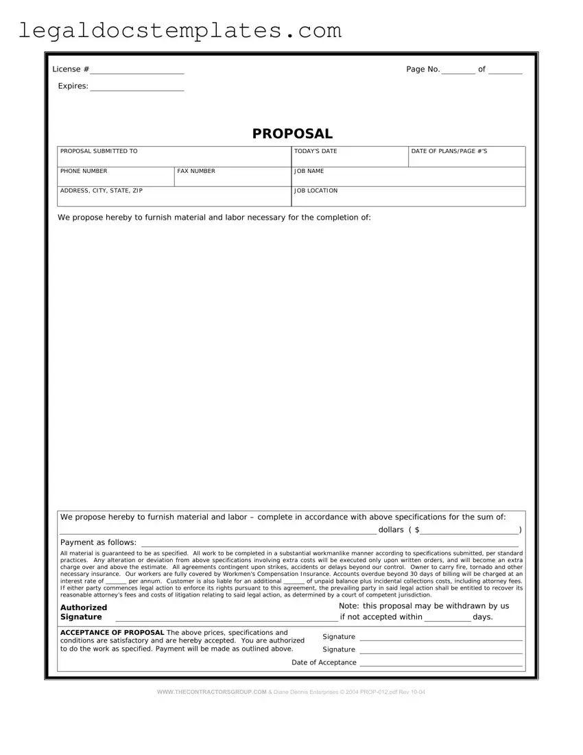 Fill Out Your Construction proposal form Template