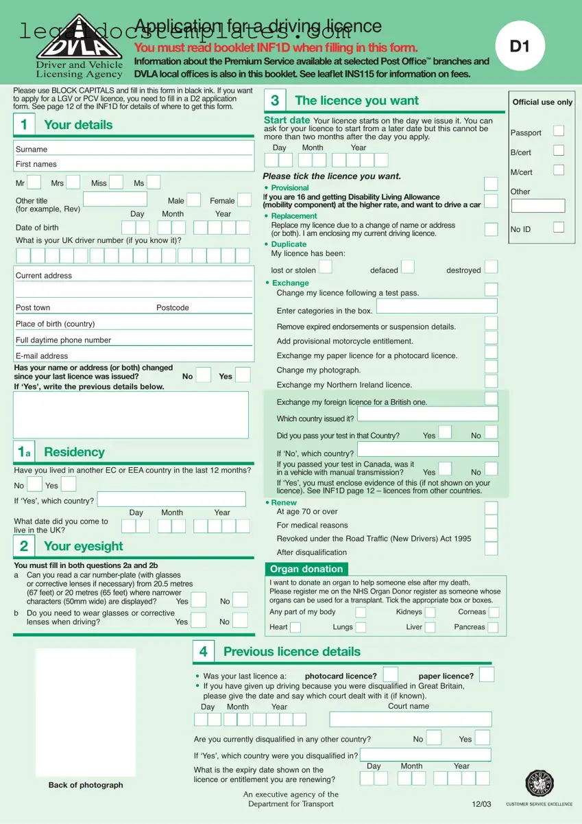 Fill Out Your D1 Dvla Template