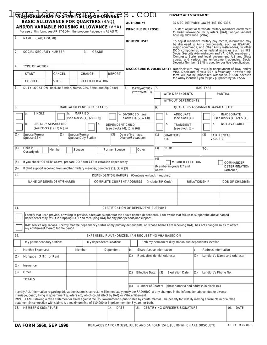 Fill Out Your DA 5960 Template
