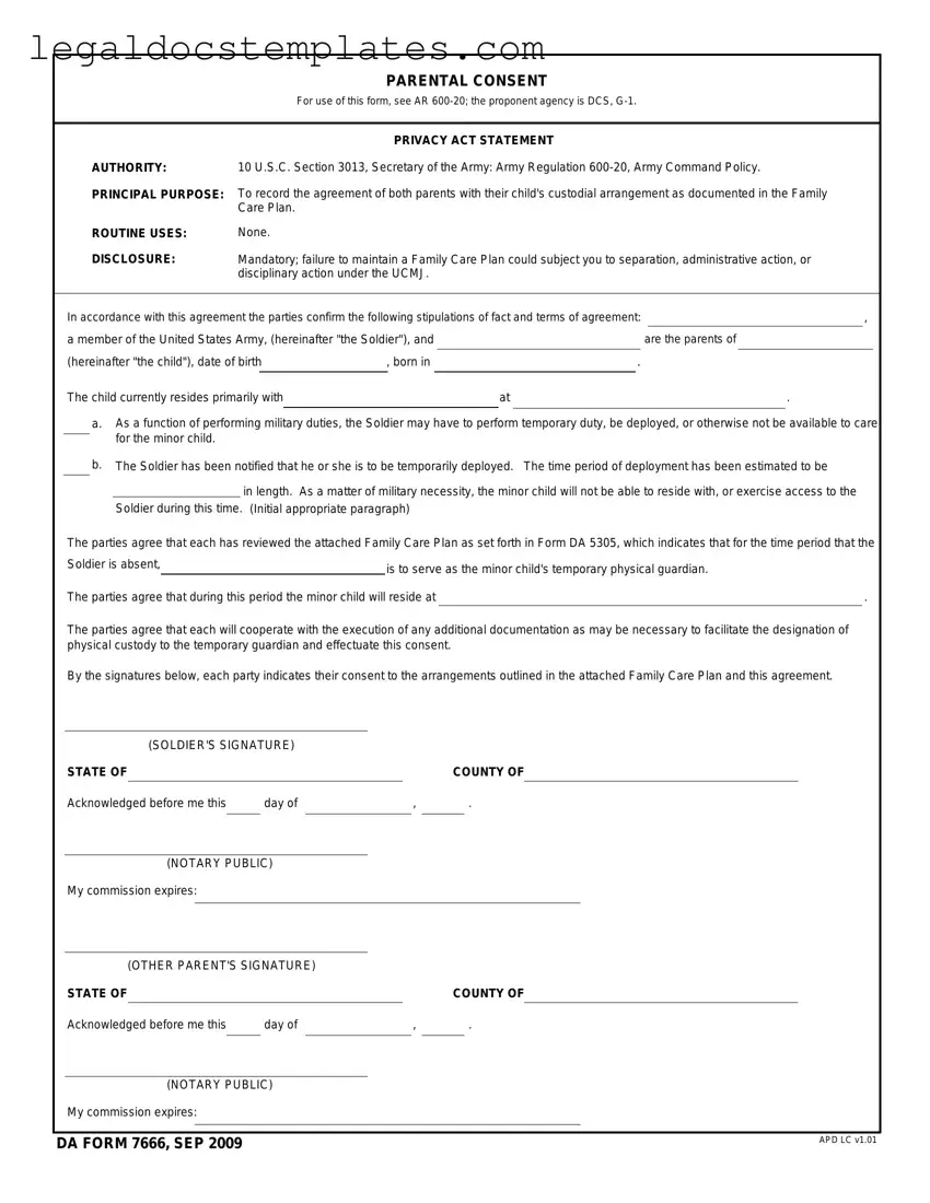 Fill Out Your DA 7666 Template