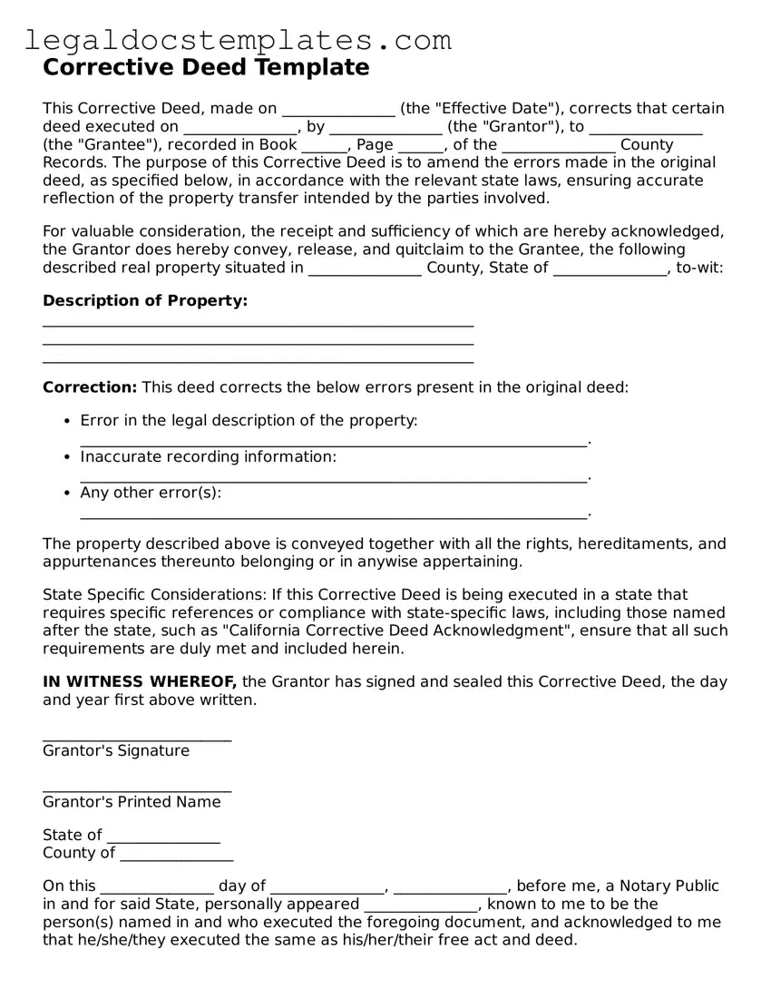 Printable Corrective Deed Template