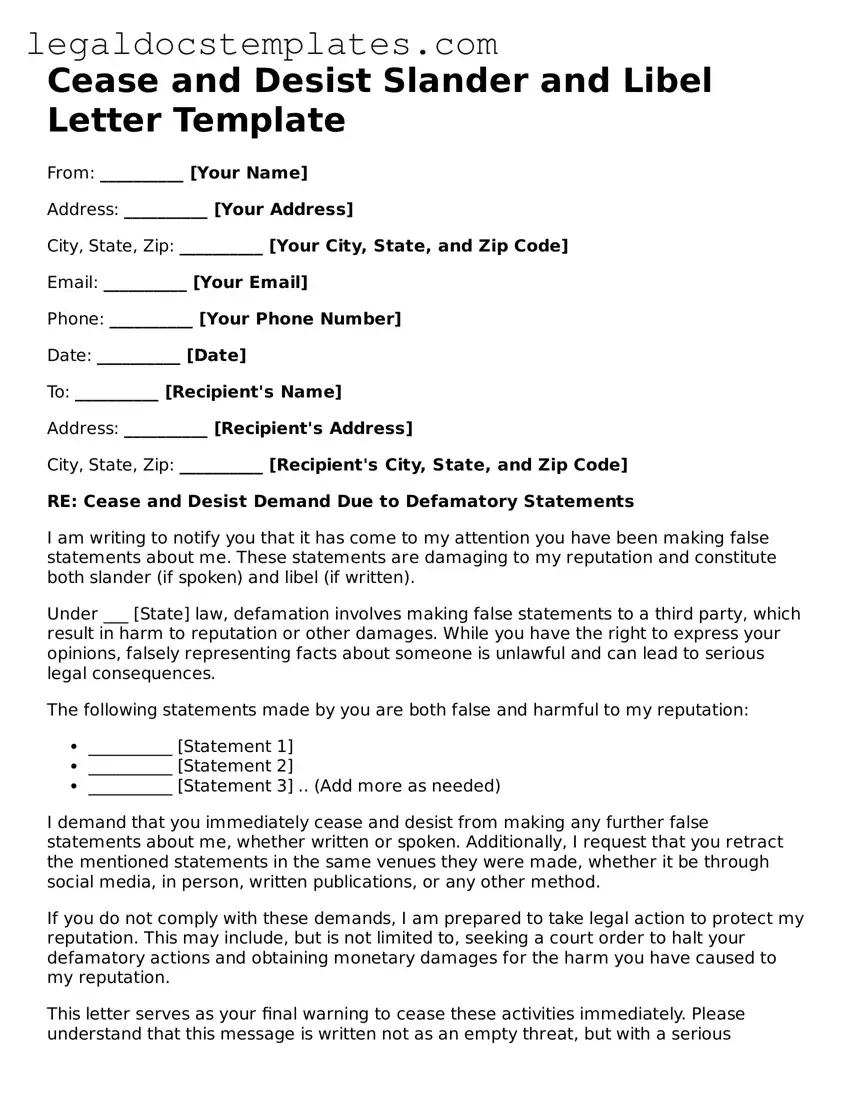 Printable Cease and Desist Slander and Libel Letter Template