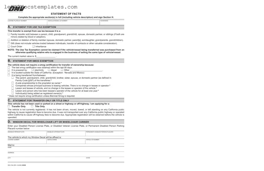Fill Out Your Dmv Reg 256 Template