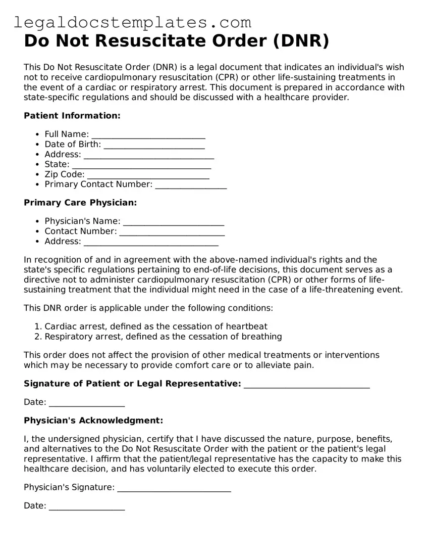 Printable Do Not Resuscitate Order Template