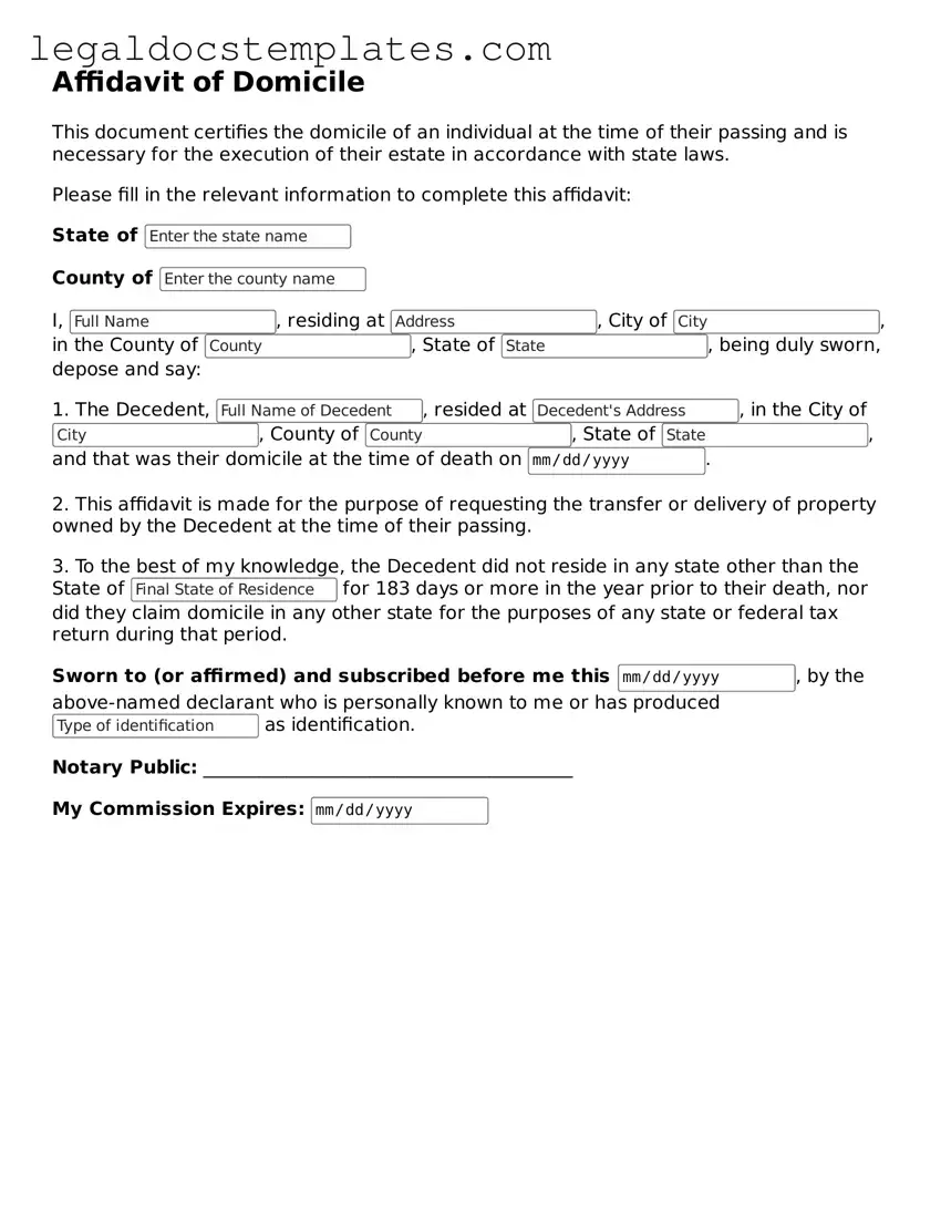 Printable Affidavit of Domicile Template