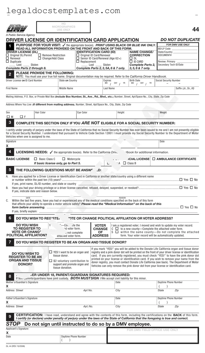 Fill Out Your Ca Dmv Dl 44 Template