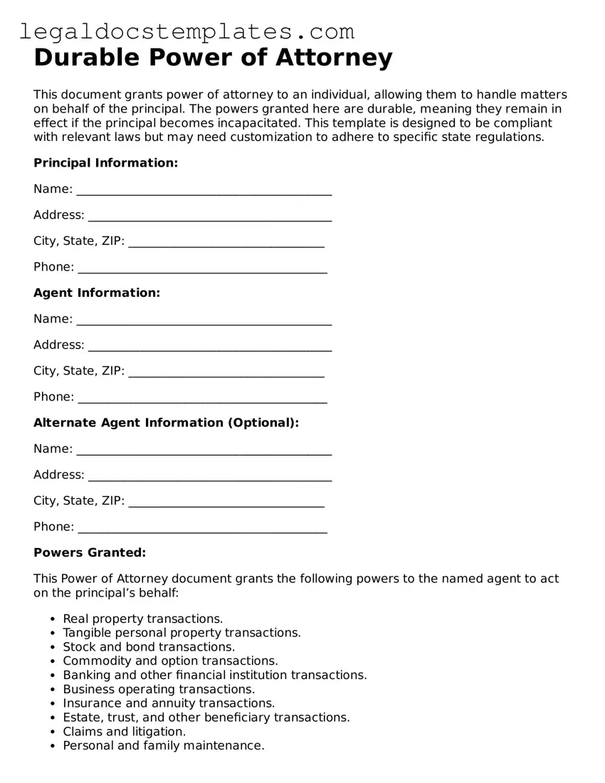 Printable Durable Power of Attorney Template