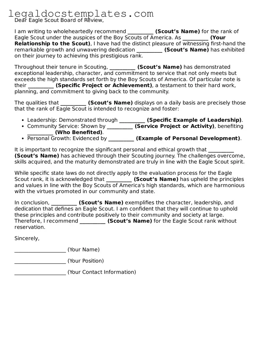 Printable Eagle Scout Letter of Recommendation Template