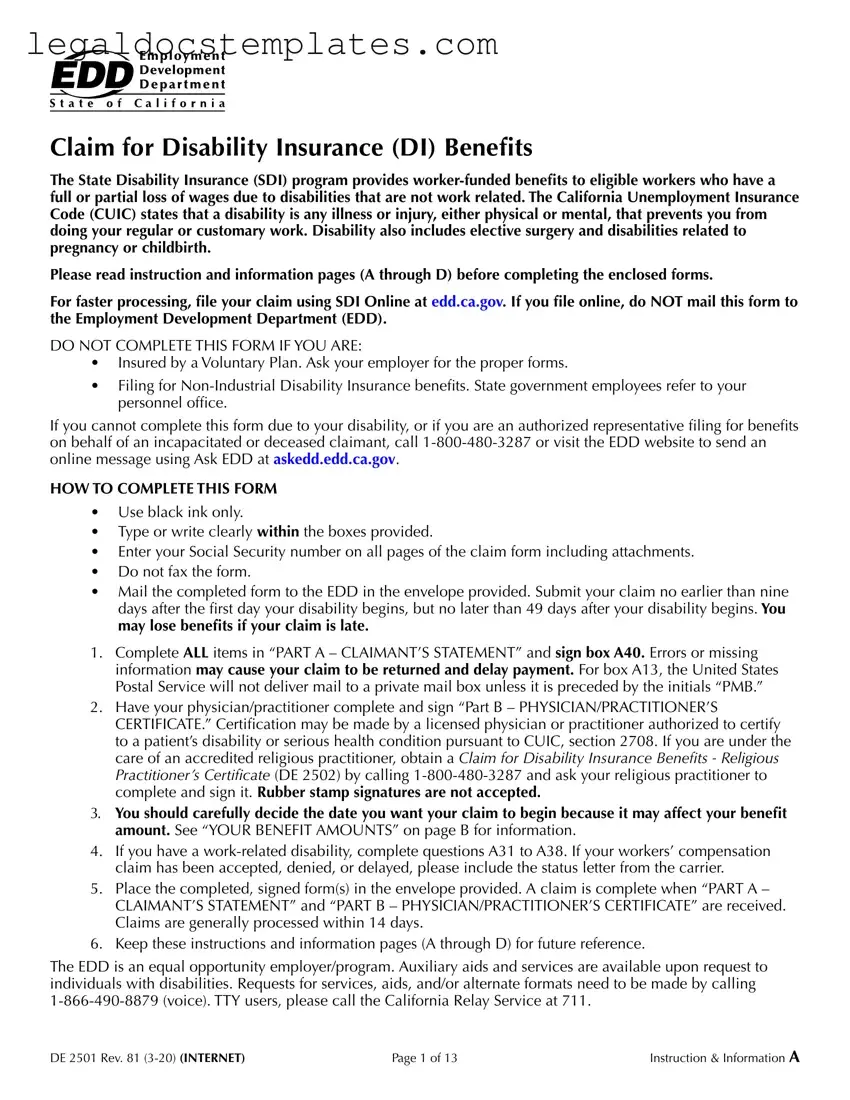 Fill Out Your EDD DE 2501 Template