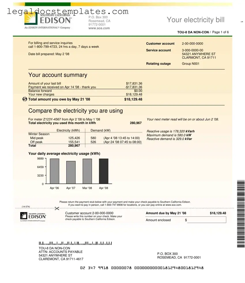 Fill Out Your Edison Electricity Bill Template
