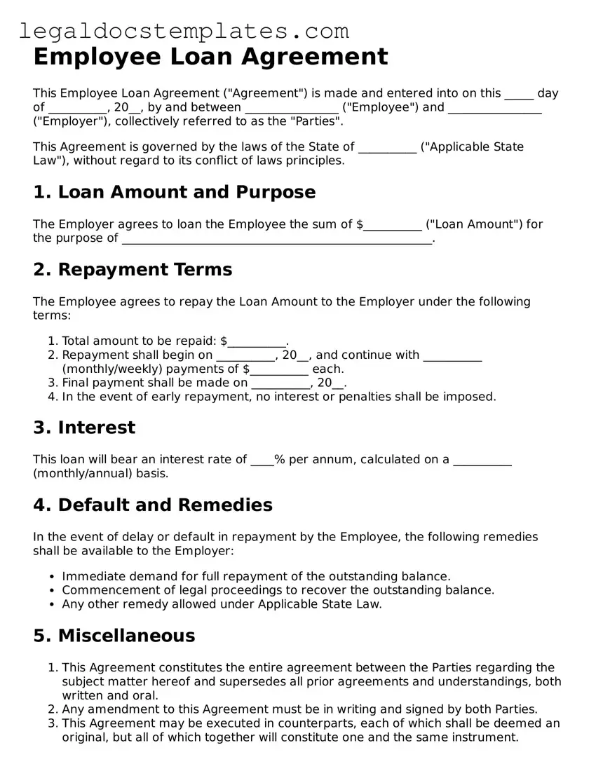 Printable Employee Loan Agreement Template