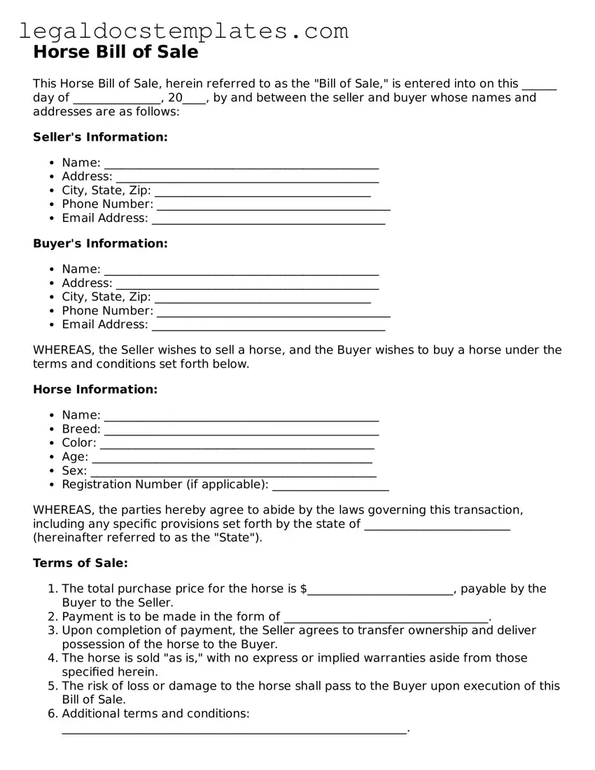 Printable Horse Bill of Sale Template
