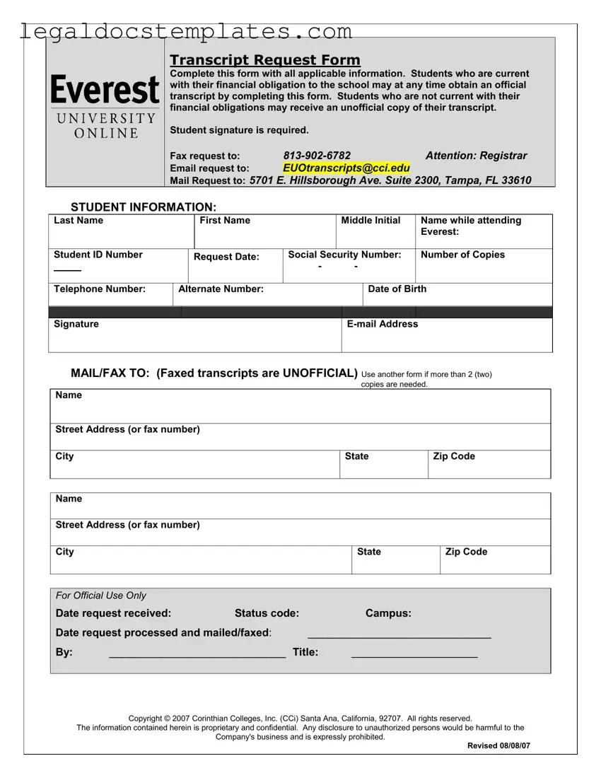 Fill Out Your Everest University Transcript Template