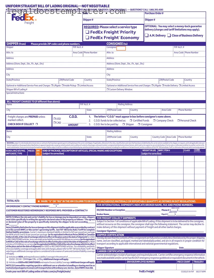 Fill Out Your Fedex Bill Of Lading Template